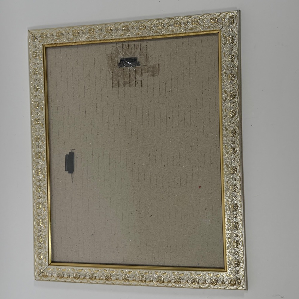 Vintage Ornate Rose Embossed Picture Frame Silver Gold Tone Floral 8.5x10.5